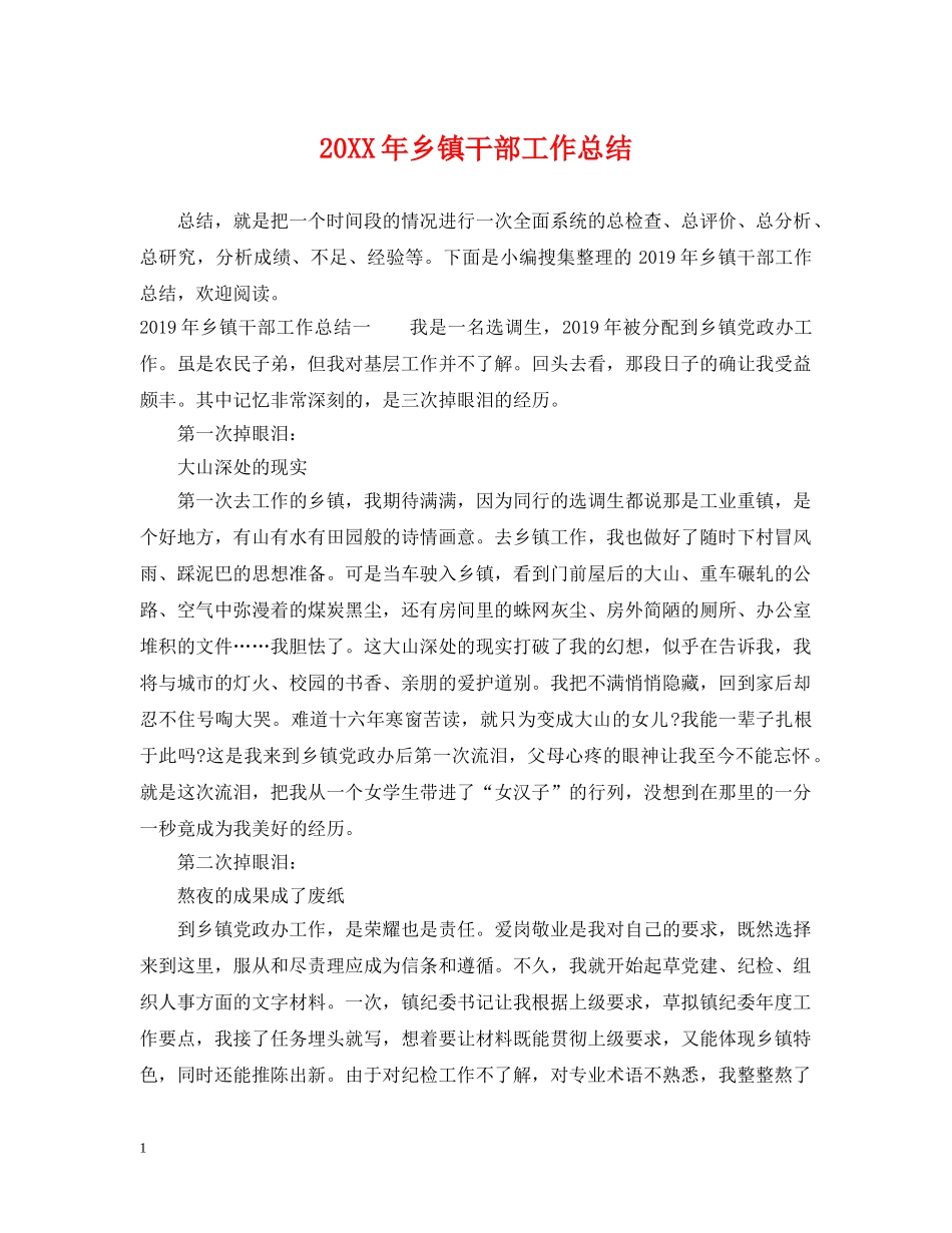 20XX年乡镇干部工作总结 _第1页