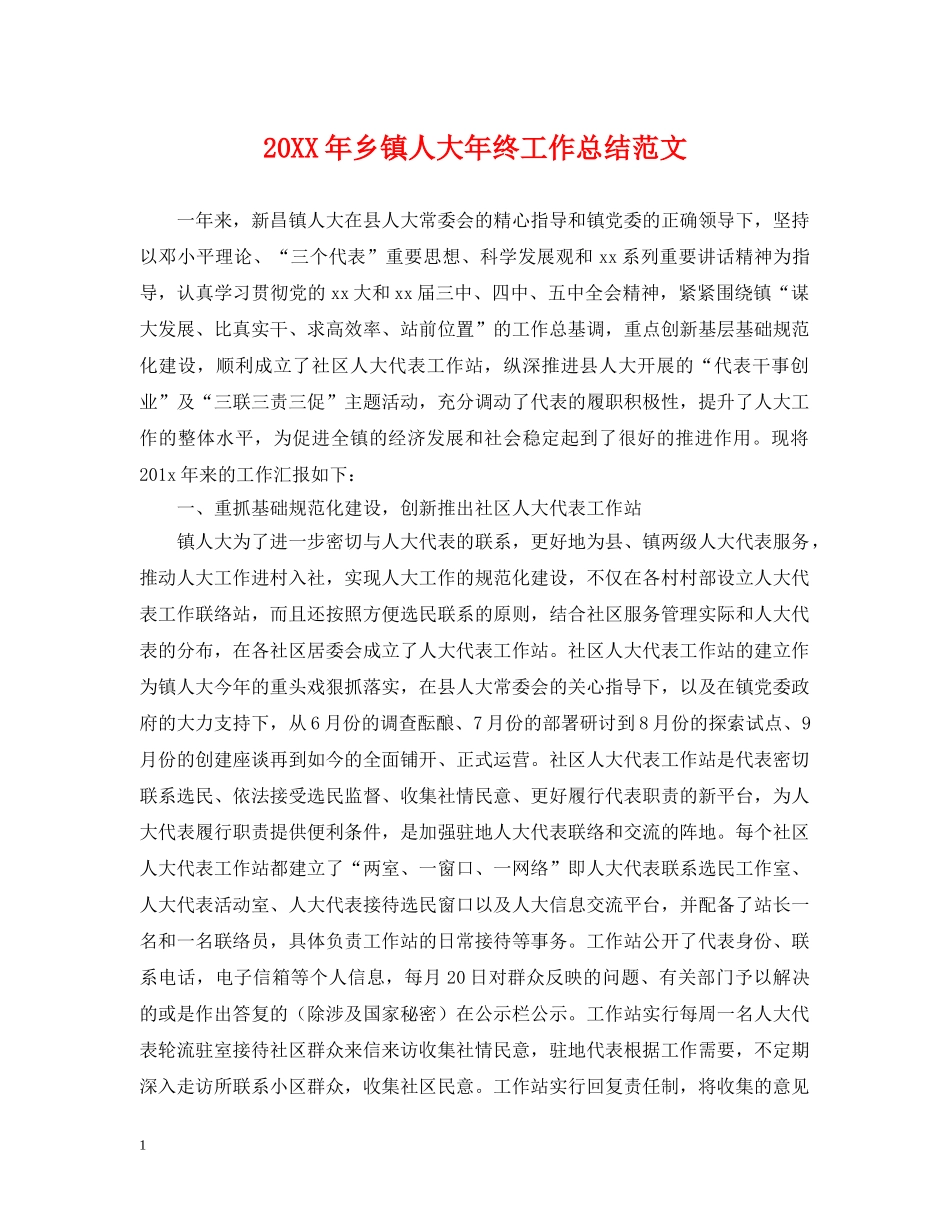 20XX年乡镇人大年终工作总结范文 _第1页