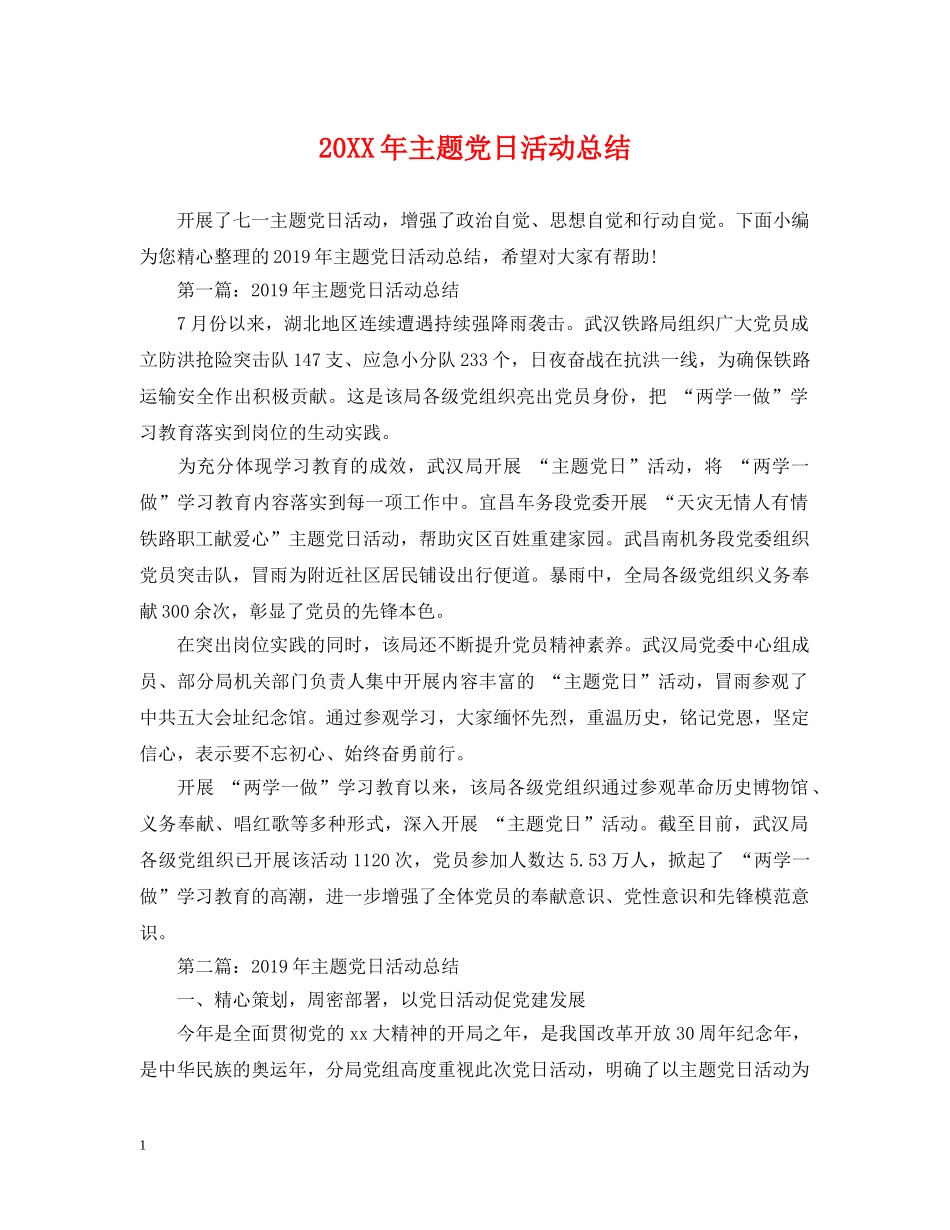 20XX年主题党日活动总结 _第1页