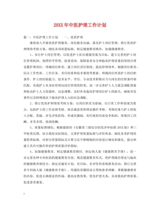 20XX年中医护理工作计划 