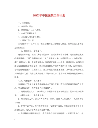 20XX年中医医院工作计划 