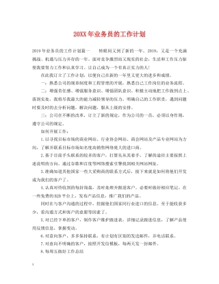 20XX年业务员的工作计划 