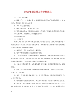 20XX年业务员工作计划范文 
