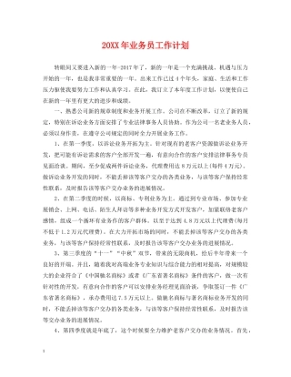 20XX年业务员工作计划 