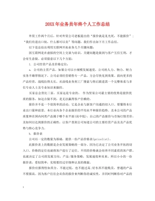 20XX年业务员年终个人工作总结 