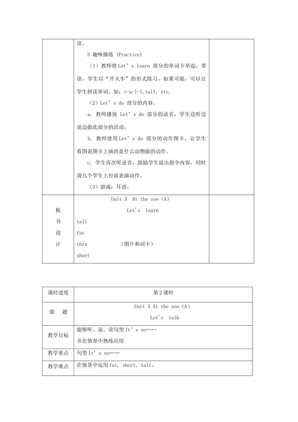 春三年级英语下册 Unit 3 At the zoo教案（二） 人教PEP版-人教PEP小学三年级下册英语教案_第2页