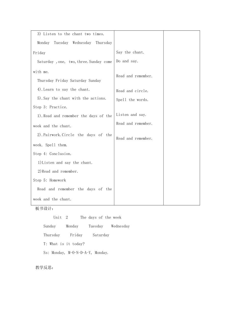 春三年级英语下册 Unit 2 The days of the week ( part 1 2）教案 剑桥版-人教版小学三年级下册英语教案_第2页
