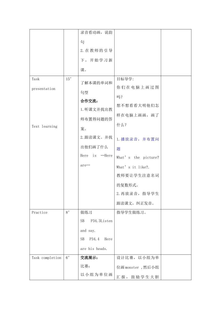 春三年级英语下册 Module 6 Unit 1《Here are his hands》教案 外研版（一起）-外研版小学三年级下册英语教案_第2页