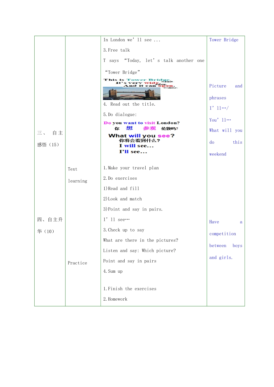春三年级英语下册 Module 2 Unit 2《You’ll see Tower Bridge》教案1 外研版（一起）-外研版小学三年级下册英语教案_第2页