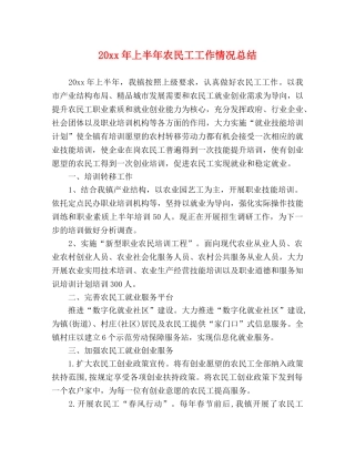 20xx年上半年农民工工作情况总结 