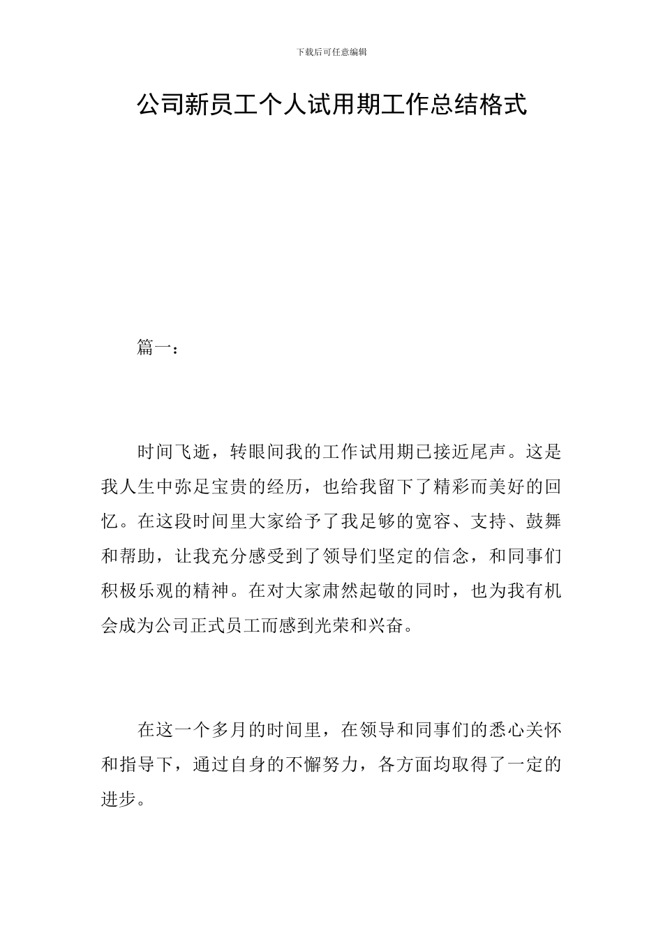 公司新员工个人试用期工作总结格式_第1页