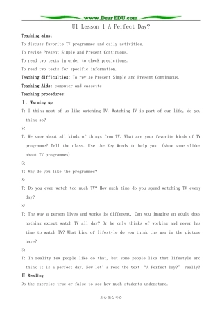 北师版英语必修1U1 Life Styles--Lesson 1 A Perfect Day