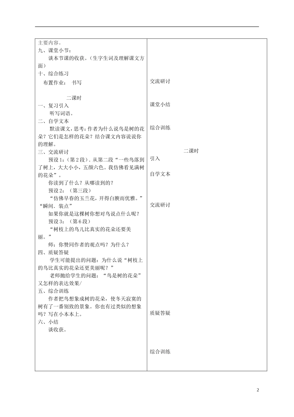 六年级语文下册 鸟是树的花朵 3教案 冀教版_第2页