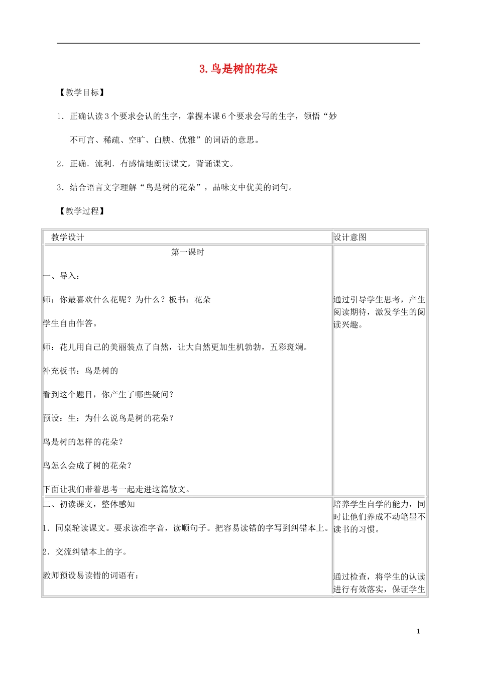 六年级语文下册 鸟是树的花朵 2教案 冀教版_第1页