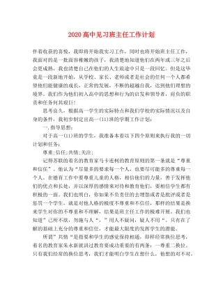 2020高中见习班主任工作计划 