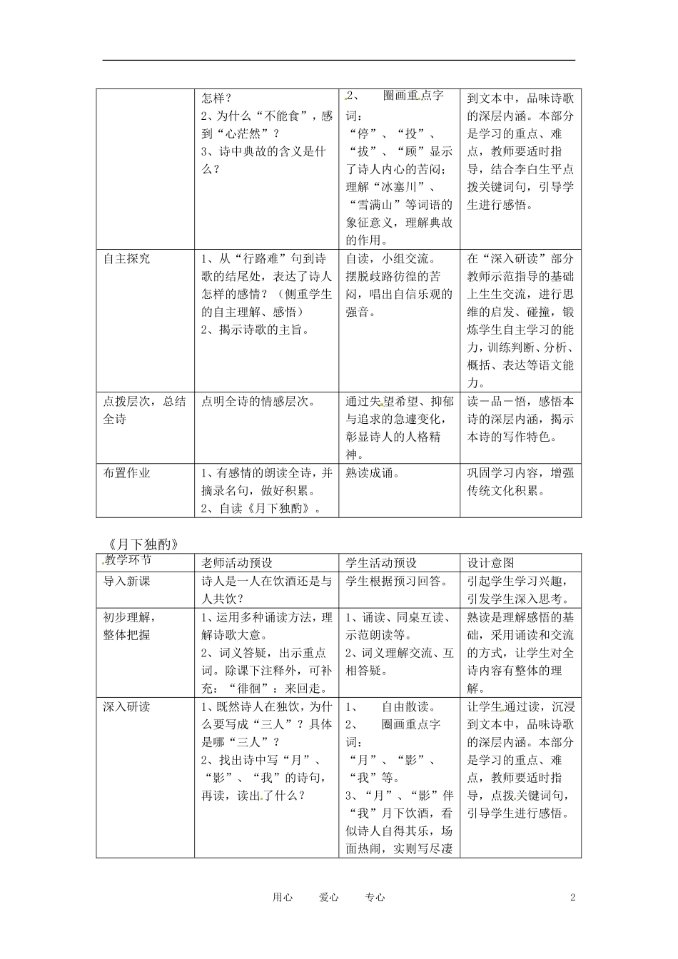 六年级语文下册 第23课《李白诗三首》教案 上海版（五四制）_第2页