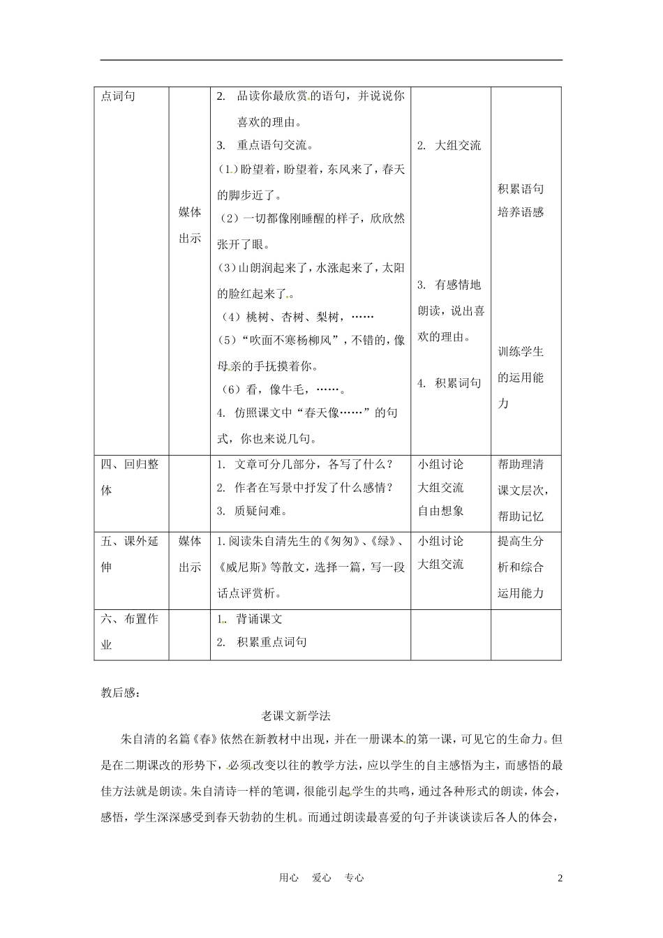 六年级语文下册 第1课《春》教案 上海版（五四制）_第2页