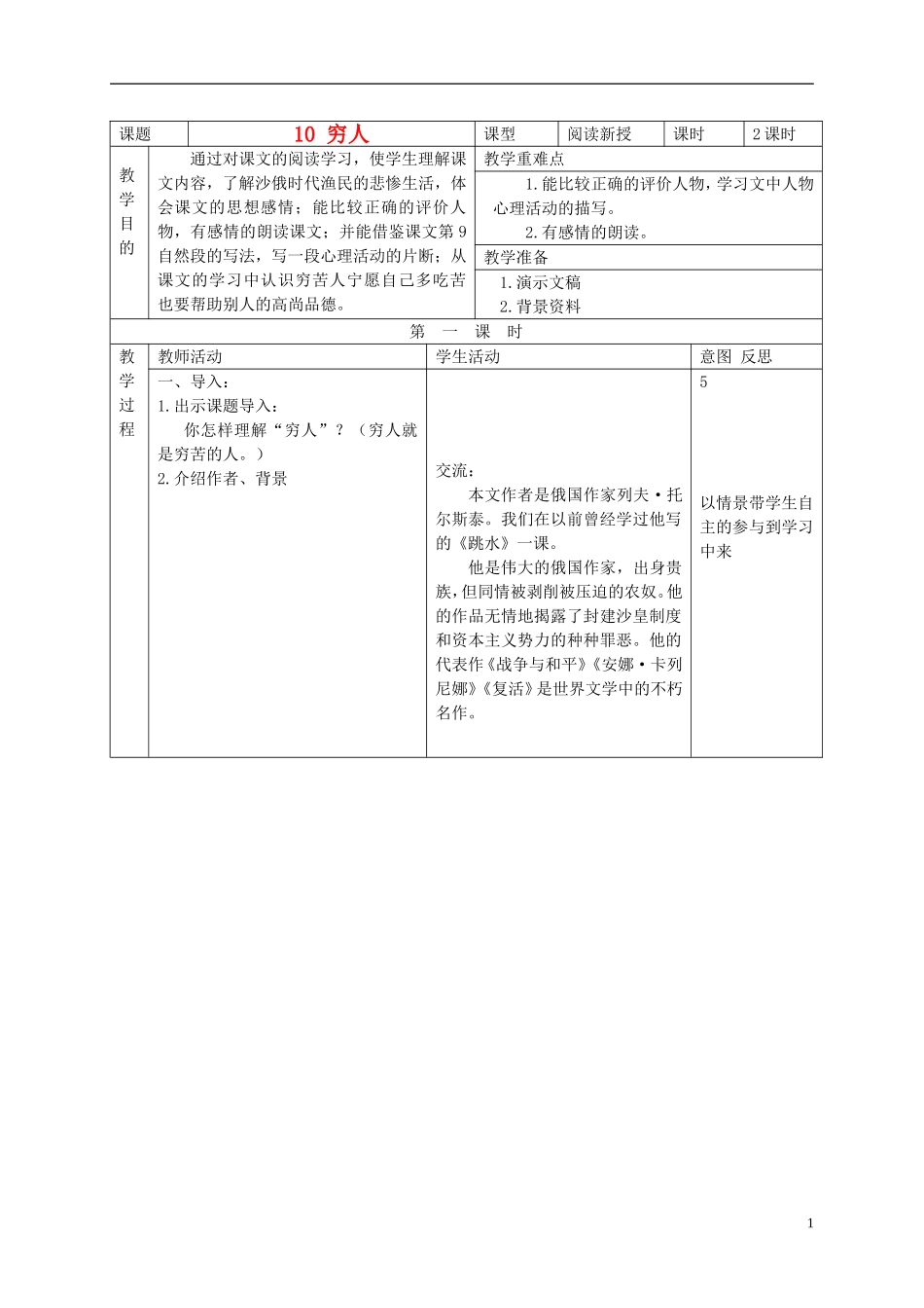 六年级语文下册 穷人 4教案 北京版_第1页