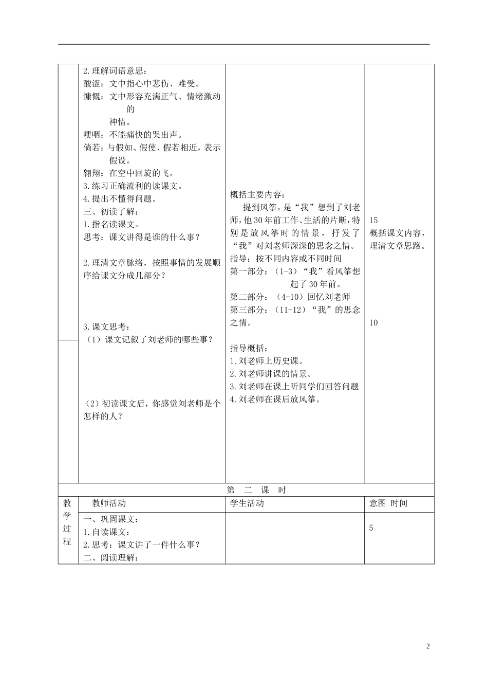 六年级语文下册 理想的风筝 3教案 北京版_第2页