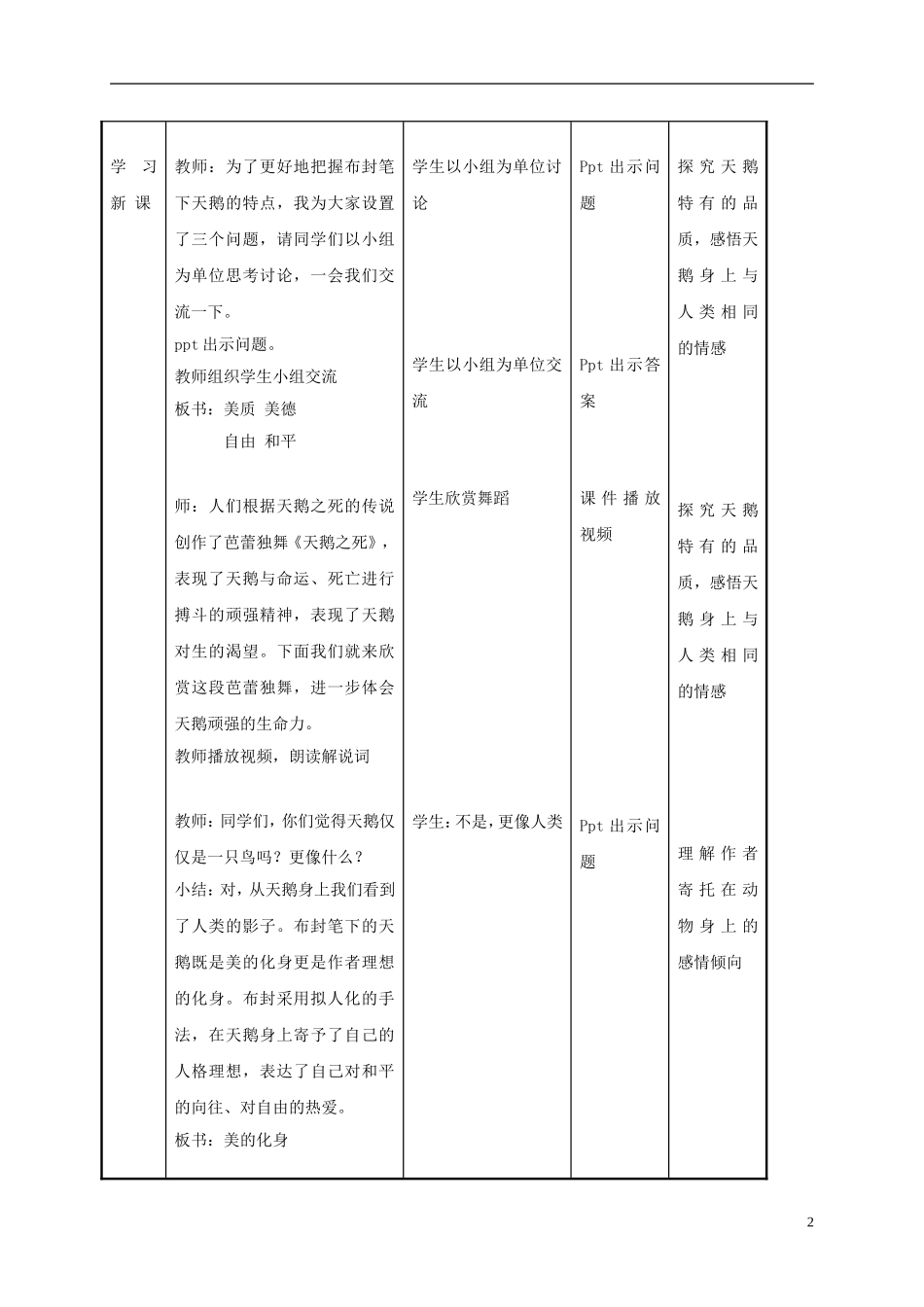 六年级语文下册 天鹅 1教案 长春版_第2页