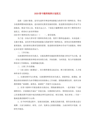 2020骨干教师培养计划范文 