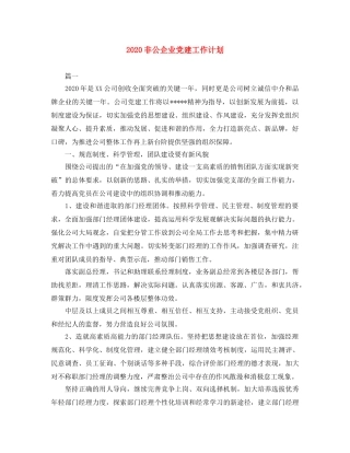 2020非公企业党建工作计划 