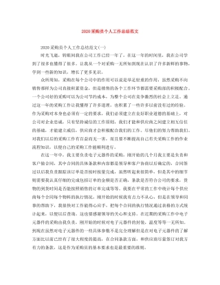 2020采购员个人工作总结范文 