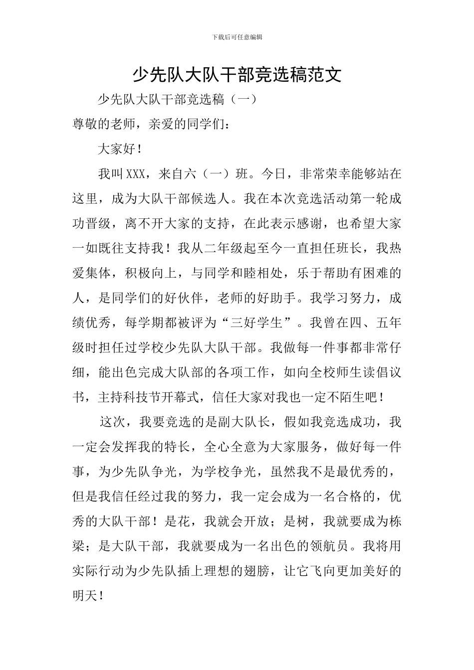 少先队大队干部竞选稿范文_第1页