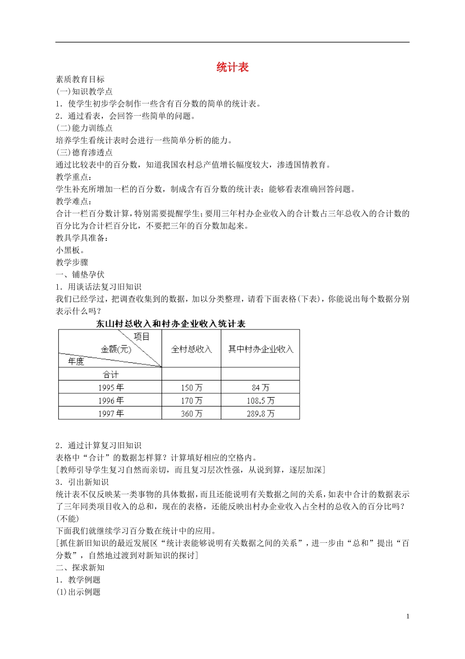 六年级英语下册 统计表教案 冀教版_第1页