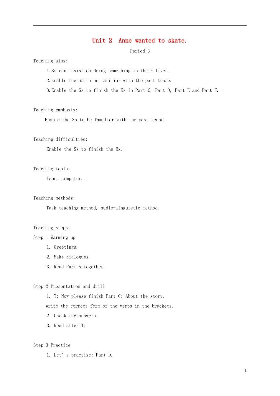 六年级英语下册 unit2 period3教案 湘少版_第1页