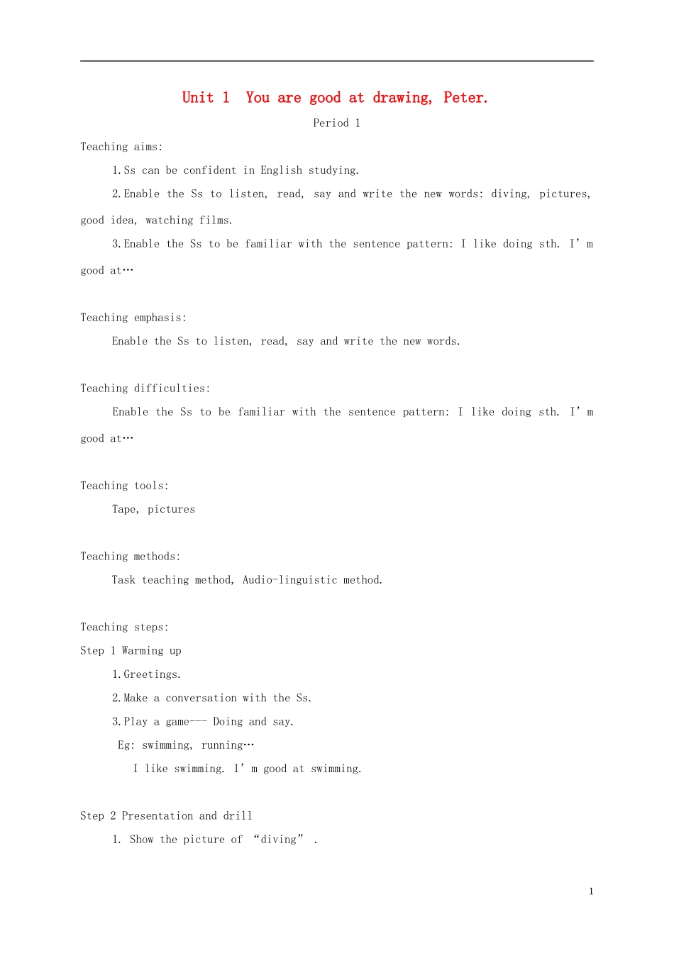 六年级英语下册 unit1 period1教案 湘少版_第1页