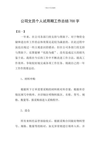 公司文员个人试用期工作总结700字
