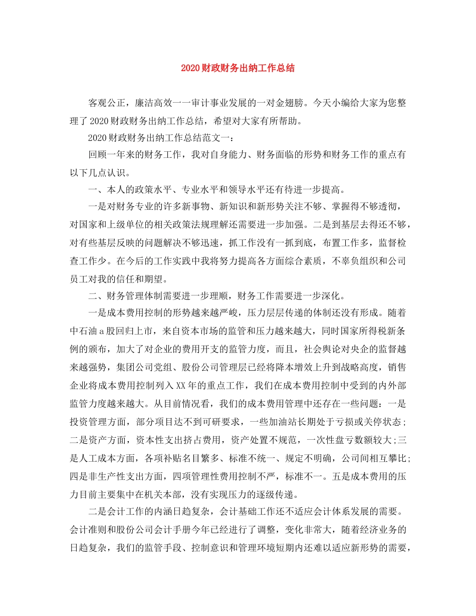 2020财政财务出纳工作总结 _第1页