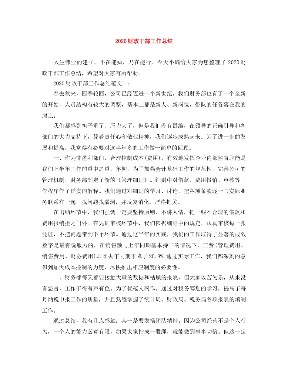2020财政干部工作总结 _第1页