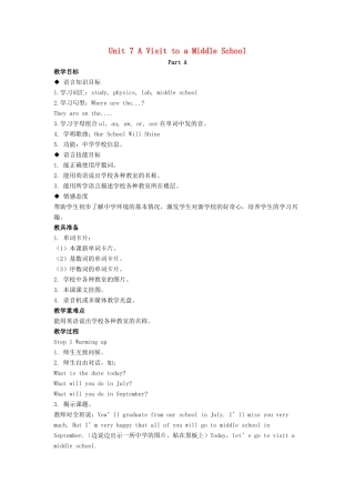 六年级英语下册 Unit 7 A Visit to a Middle School Part A教学设计 闽教版（三起）-闽教版小学六年级下册英语教案