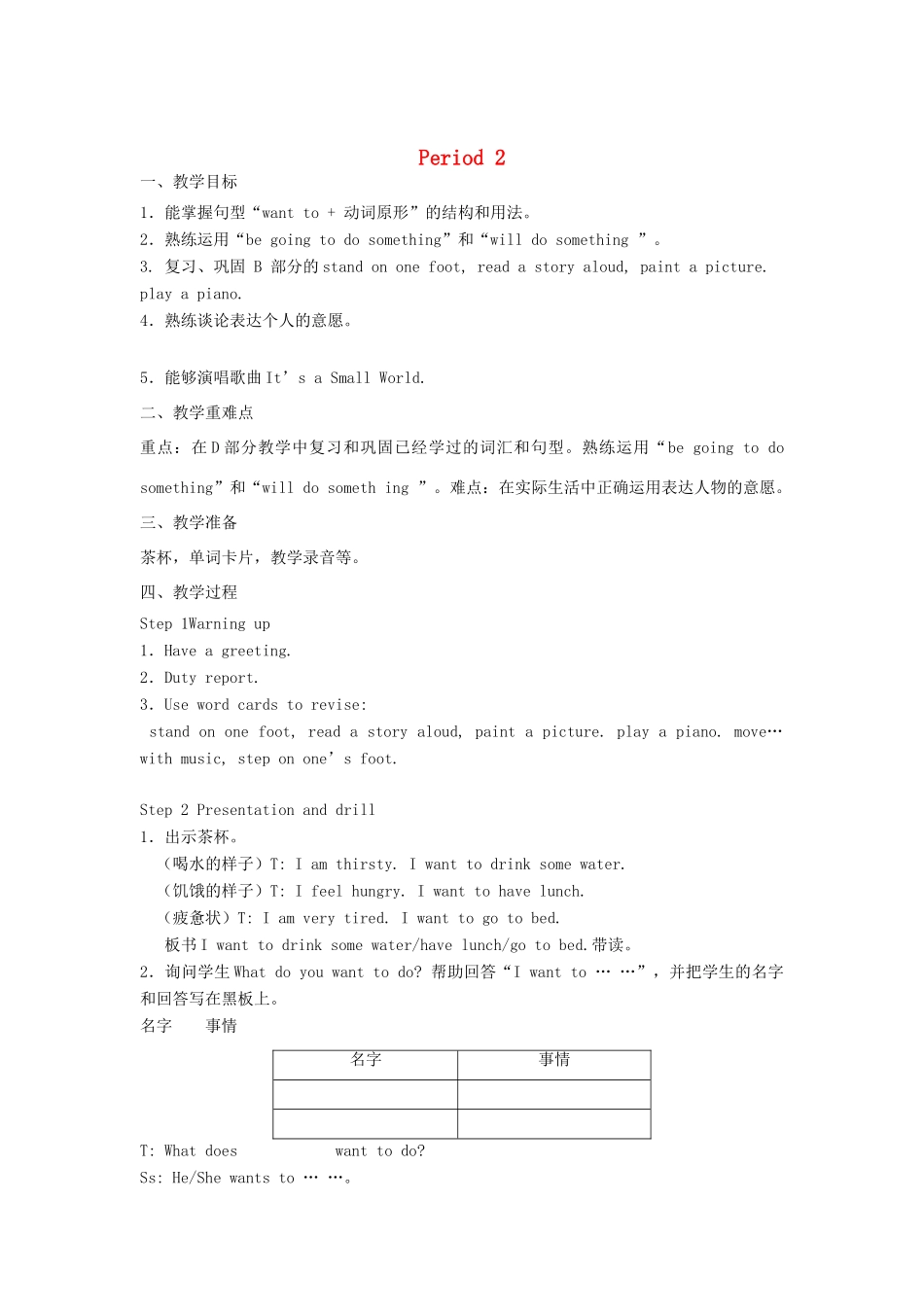 六年级英语下册 Unit 6 Anne wanted to dance Period 2教案 湘少版-湘少版小学六年级下册英语教案_第1页