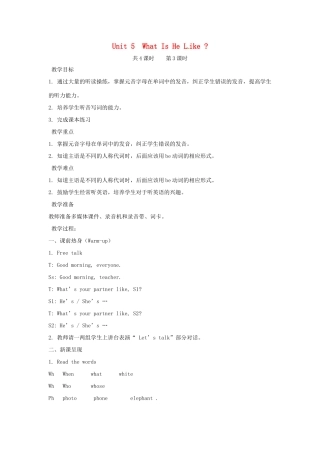 六年级英语下册 Unit 5 What Is He Like（第3课时）教案 陕旅版-陕旅版小学六年级下册英语教案