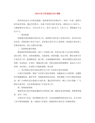 2020计生工作总结及2021思路 