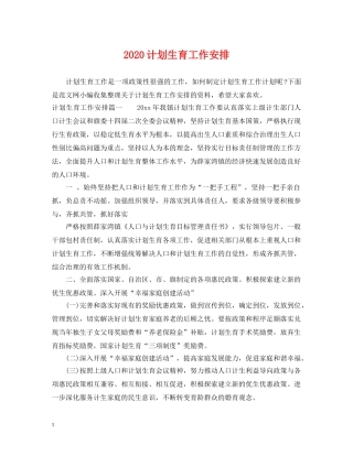 2020计划生育工作安排 