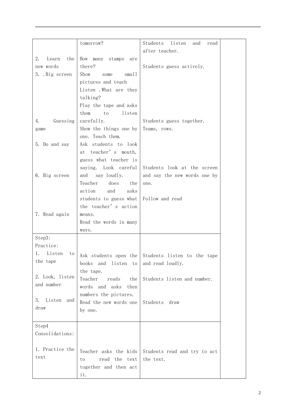 六年级英语下册 Unit 3 Lesson 20(4)教案 冀教版_第2页