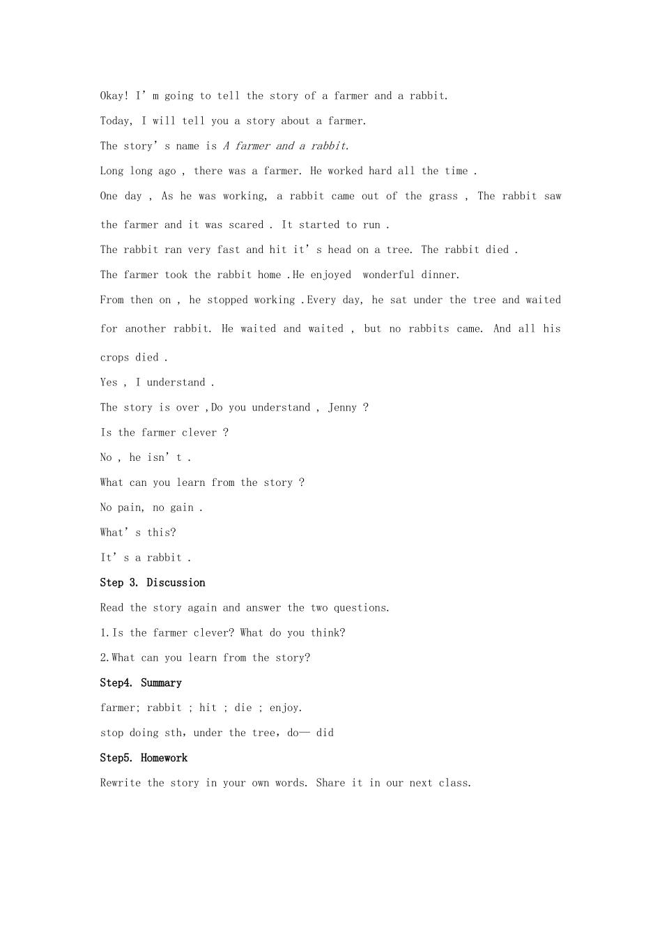 六年级英语下册 Unit 2 Tell Me a Story Lesson 10 Li Ming Tells a Story教案 冀教版（一起）-冀教版小学六年级下册英语教案_第2页