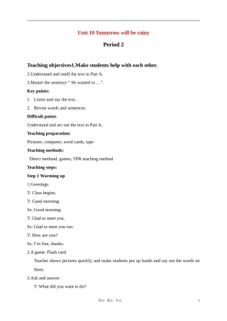六年级英语下册 Unit 10 Tomorrow will be rainyperiod2教案 湘少版