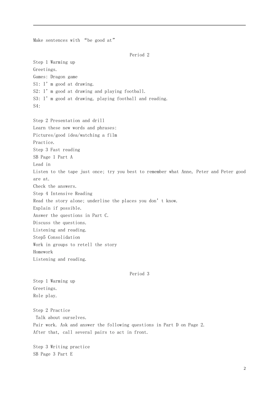 六年级英语下册 Unit 1(1)教案 湘少版_第2页