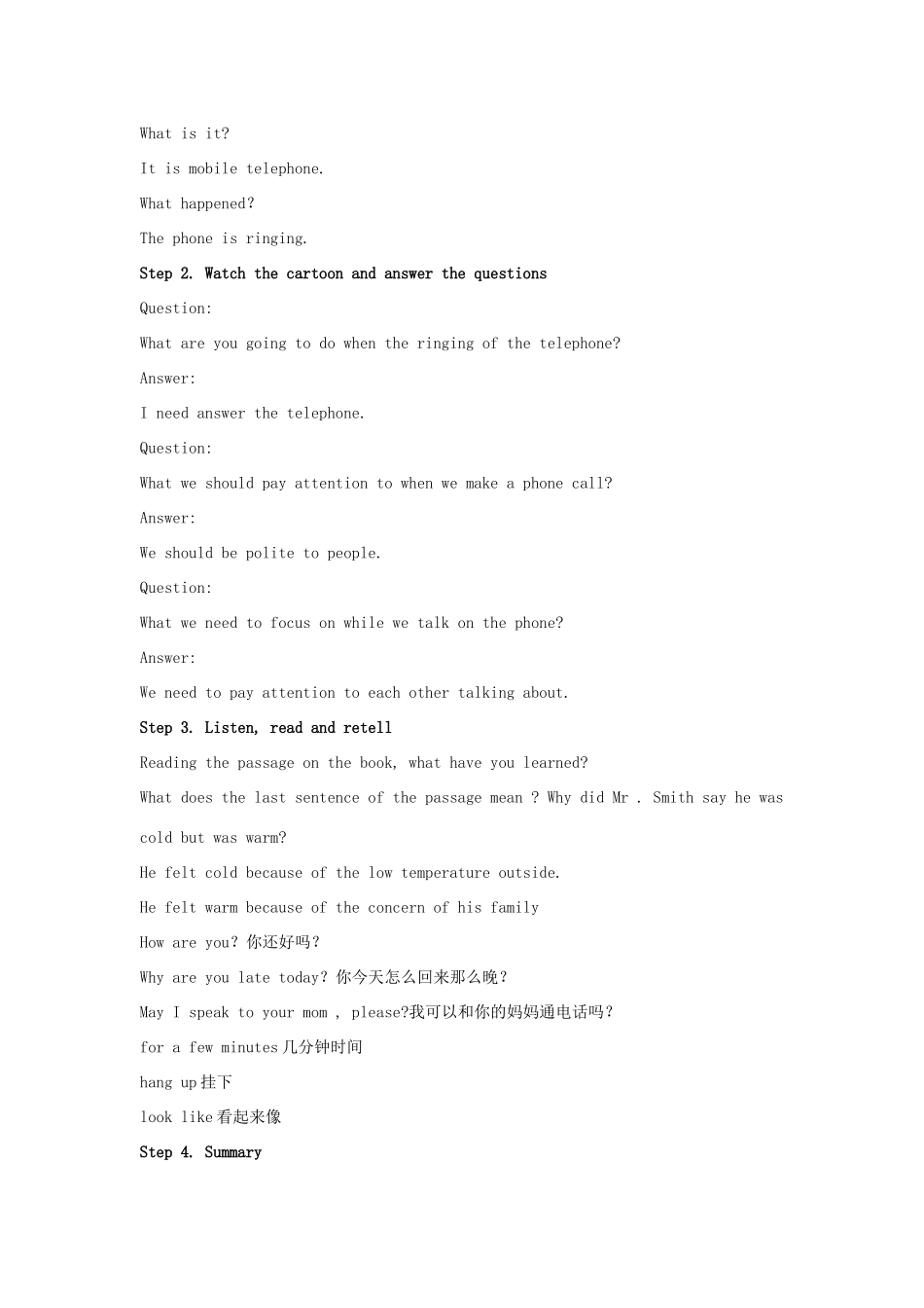 六年级英语下册 Unit 1 Phoning Home Lesson 3 Dad Calls Home教案 冀教版（一起）-冀教版小学六年级下册英语教案_第2页