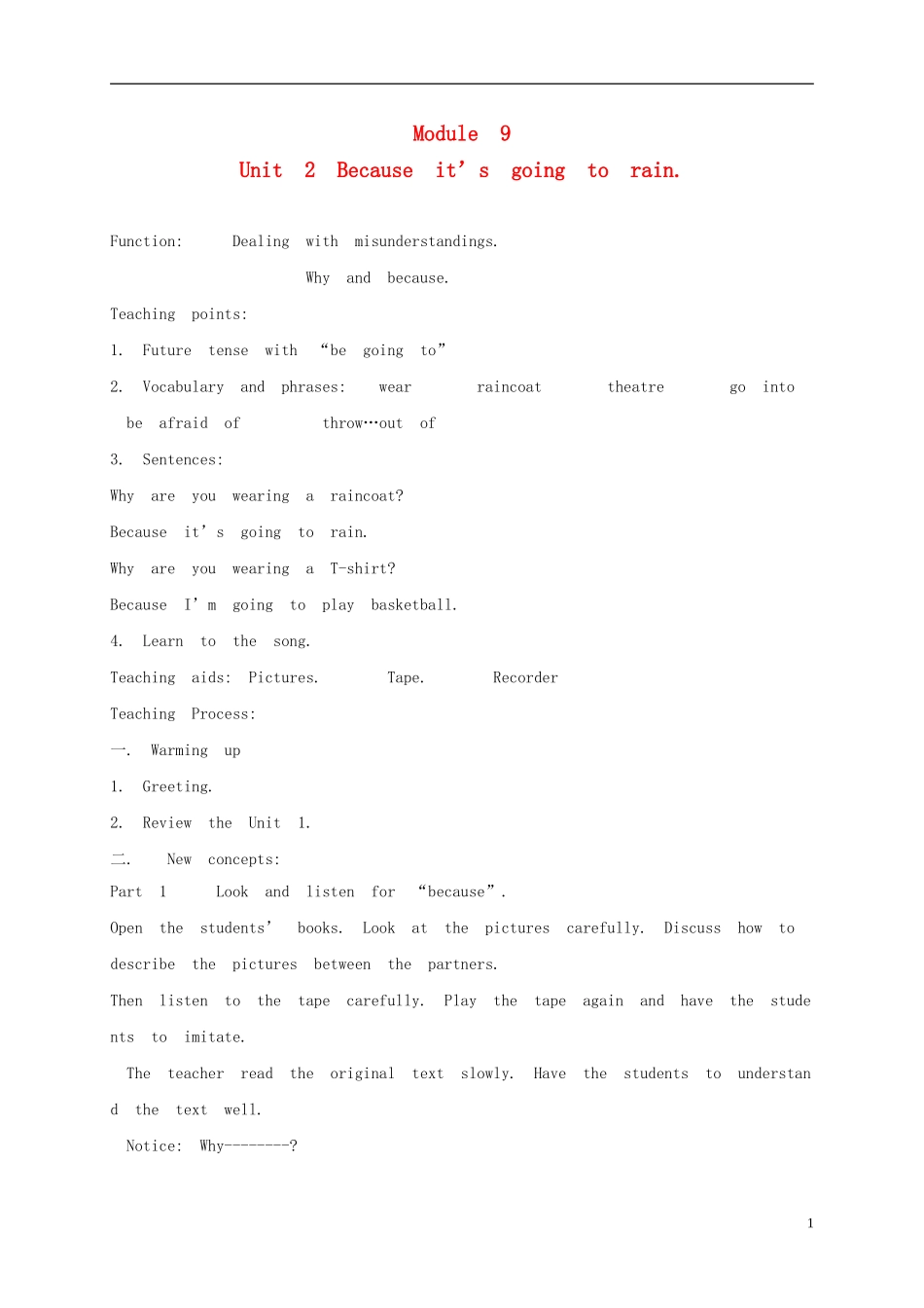 六年级英语下册 Module9 unit2教案 外研版_第1页