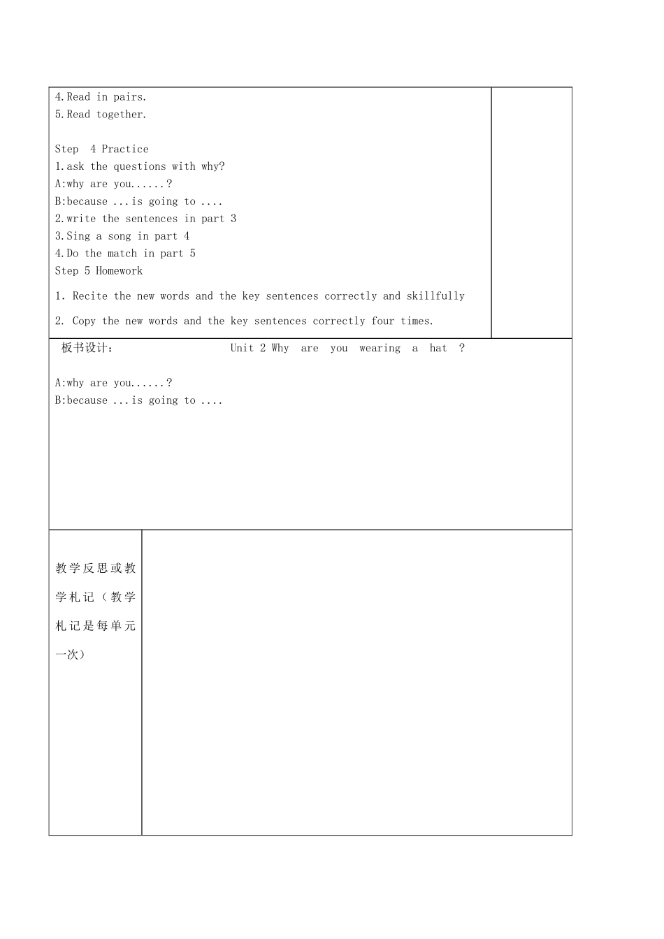 六年级英语下册 Module 8 Unit 2 Why are you wearing a hat教案 外研版（三起）-外研版小学六年级下册英语教案_第2页