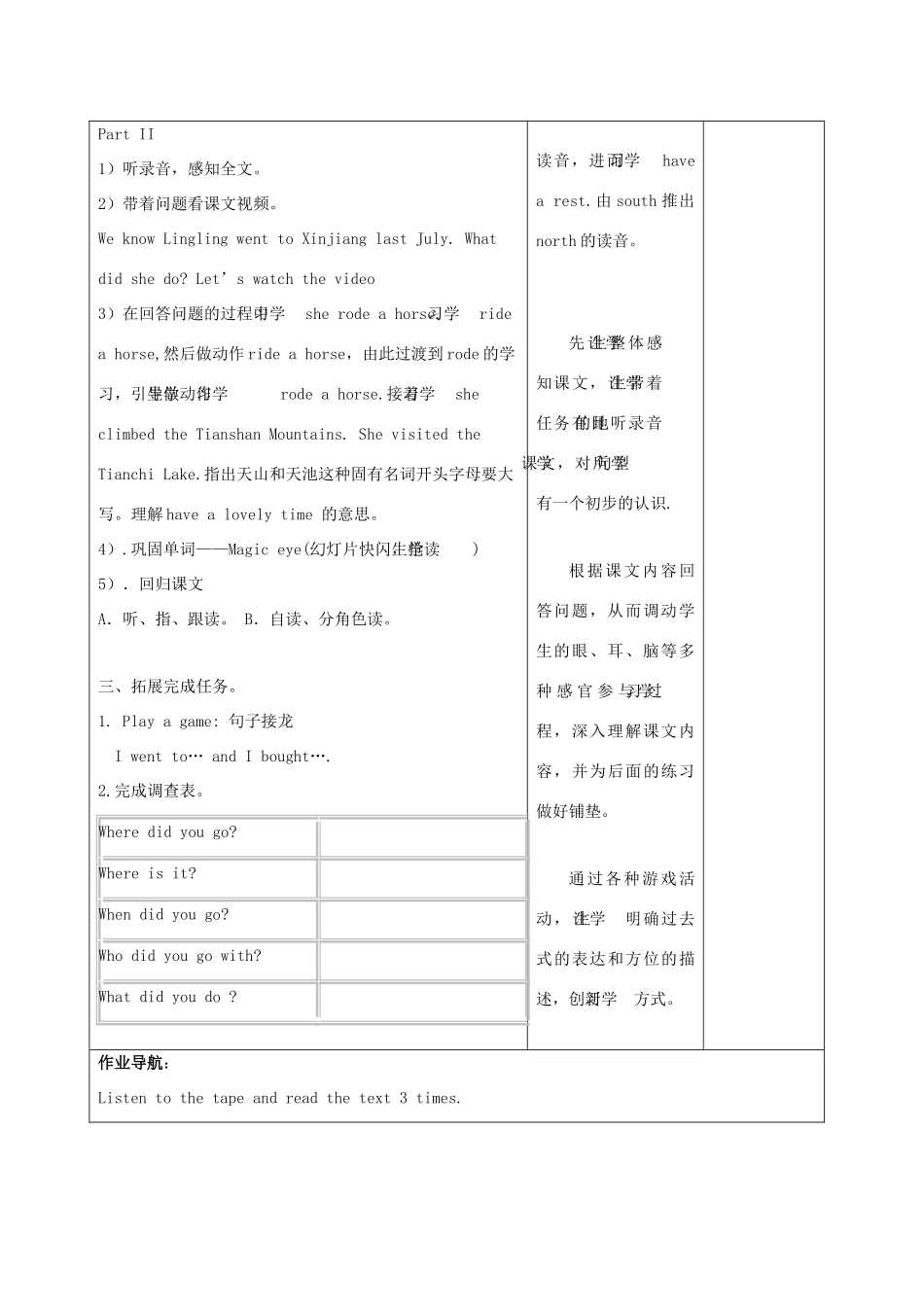 六年级英语下册 Module 6 Unit 2《She visited the Tianchi Lake》教案 外研版（三起）-外研版小学六年级下册英语教案_第2页