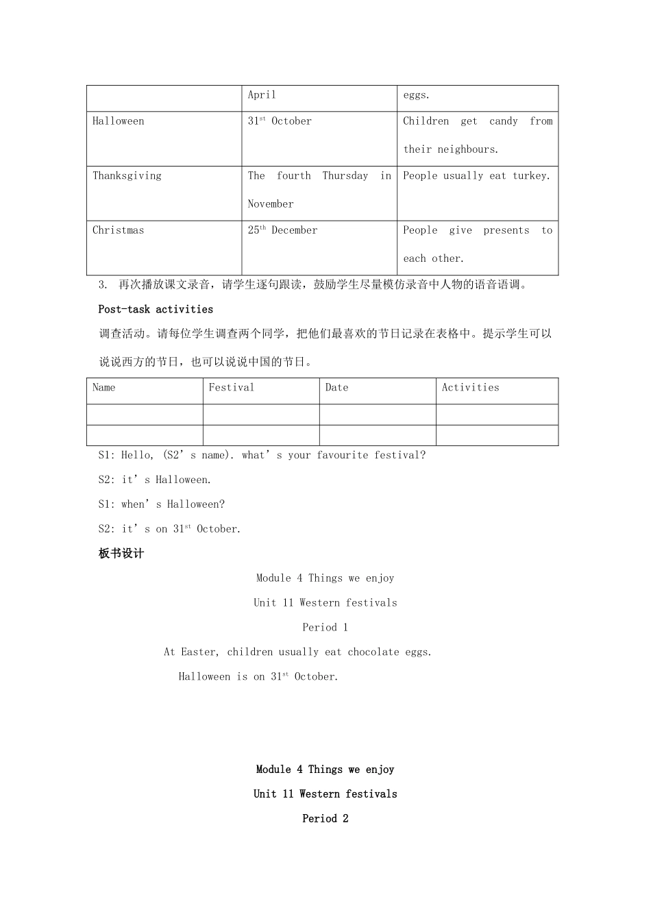 六年级英语下册 Module 4 Things we enjoy Unit 11《Western festivals》教案 牛津上海版（三起）-牛津上海版小学六年级下册英语教案_第2页