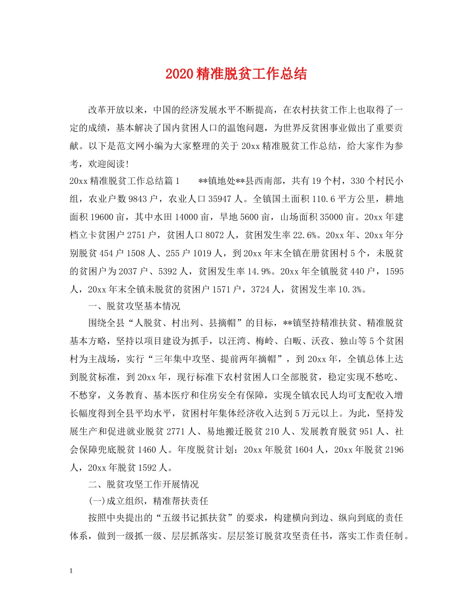 2020精准脱贫工作总结 _第1页