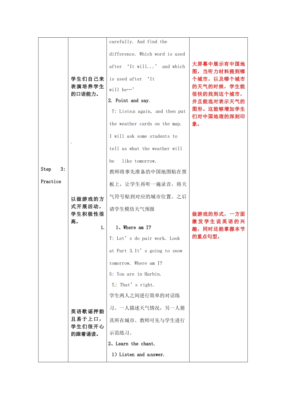 六年级英语下册 Module 2 Unit 2《It will snow in Harbin》教案 外研版（三起）-外研版小学六年级下册英语教案_第3页